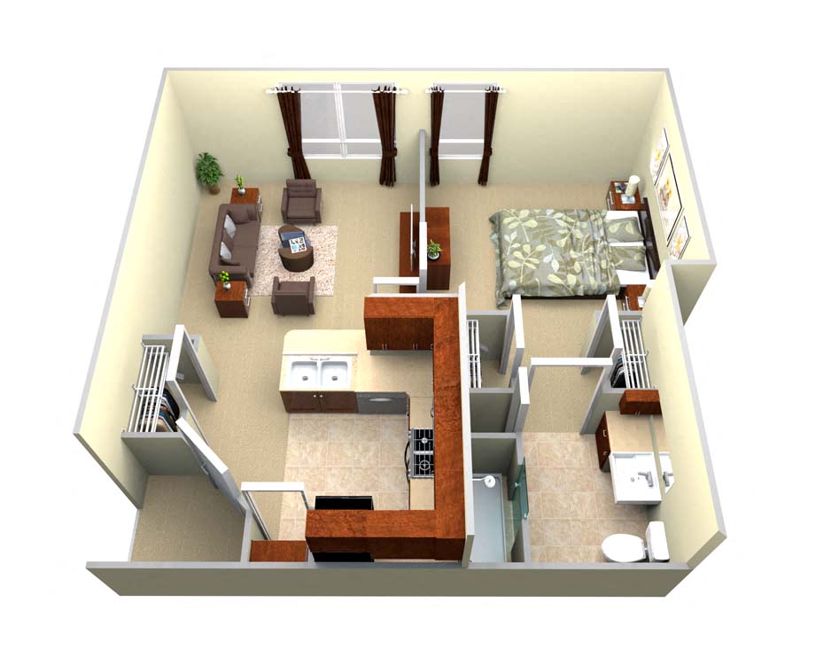 Floor plan for 1 bed, 1 bath, 508 sqft